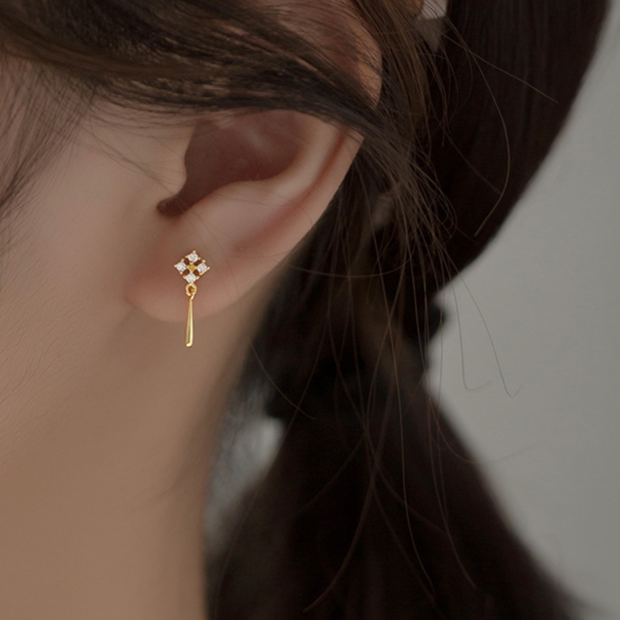 Crystal Square Drop Stud Earrings
