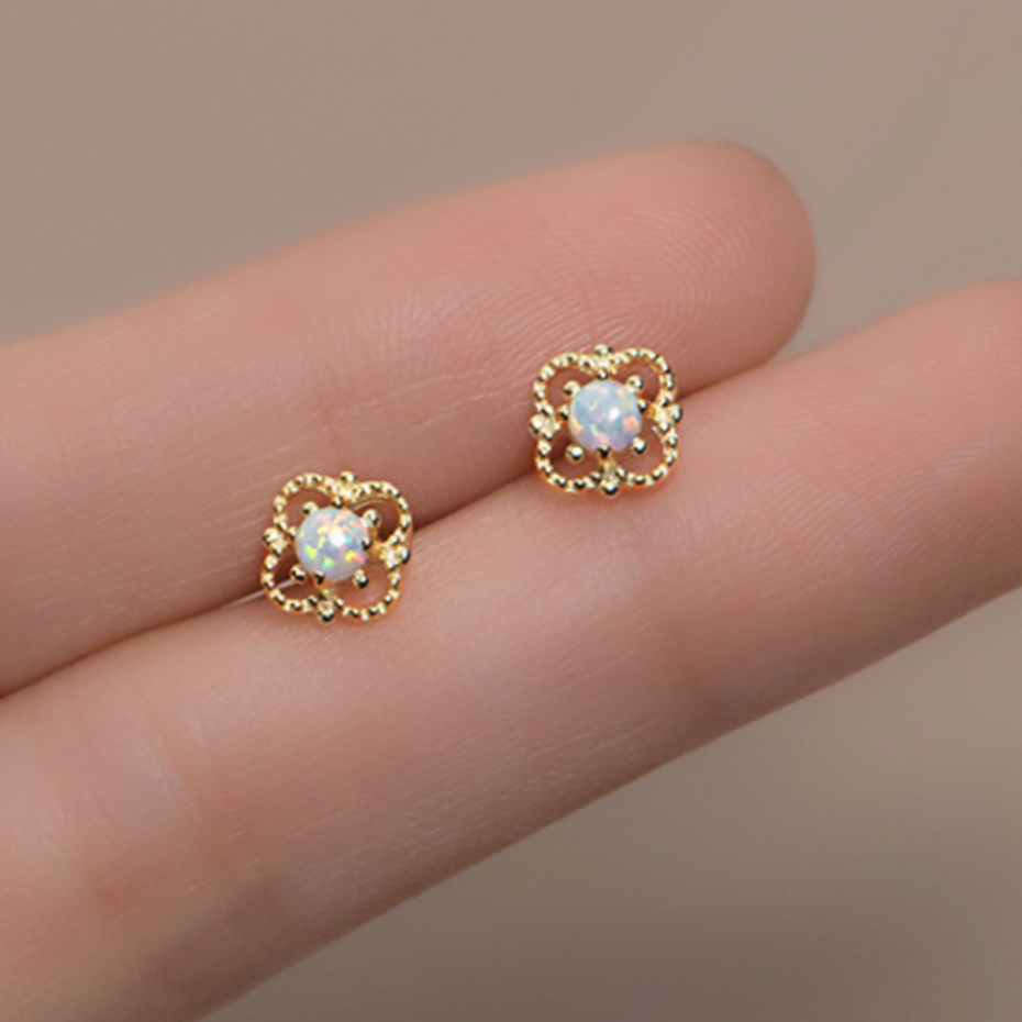 White Stone Stud Earrings