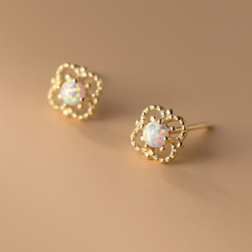 White Stone Stud Earrings