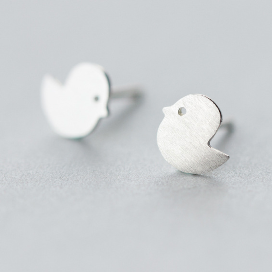 Brushed Silver Chick Stud Earrings