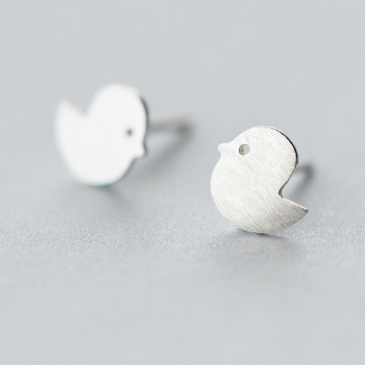 Brushed Silver Chick Stud Earrings