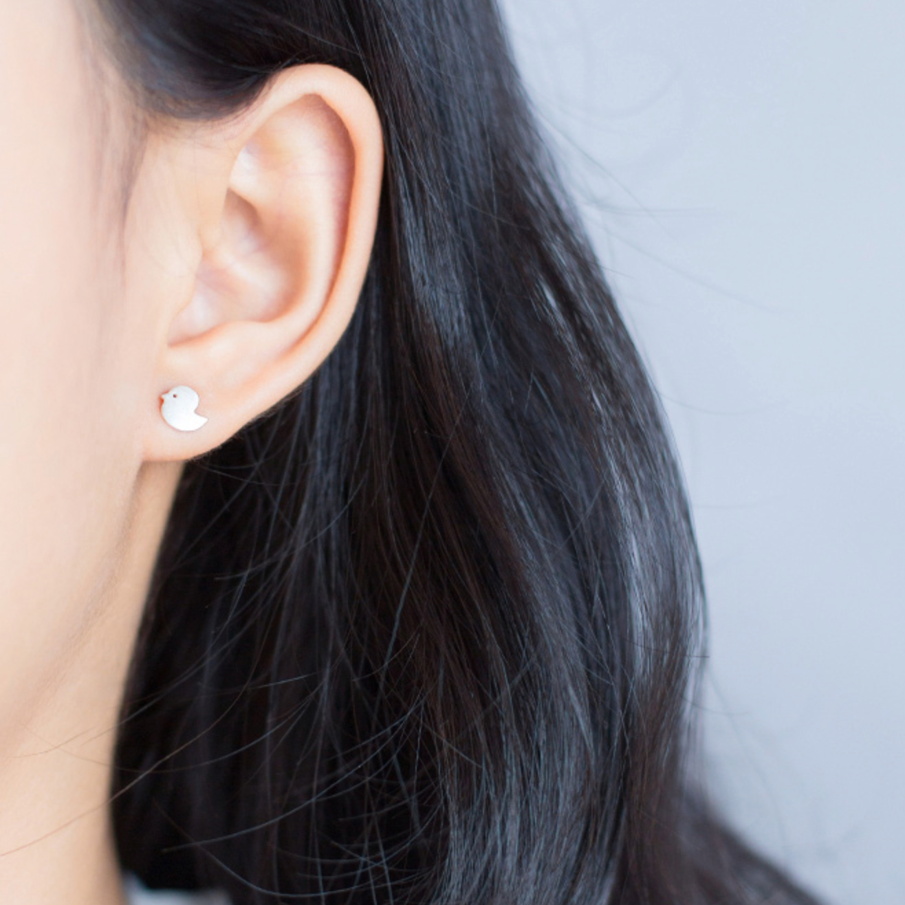 Brushed Silver Chick Stud Earrings