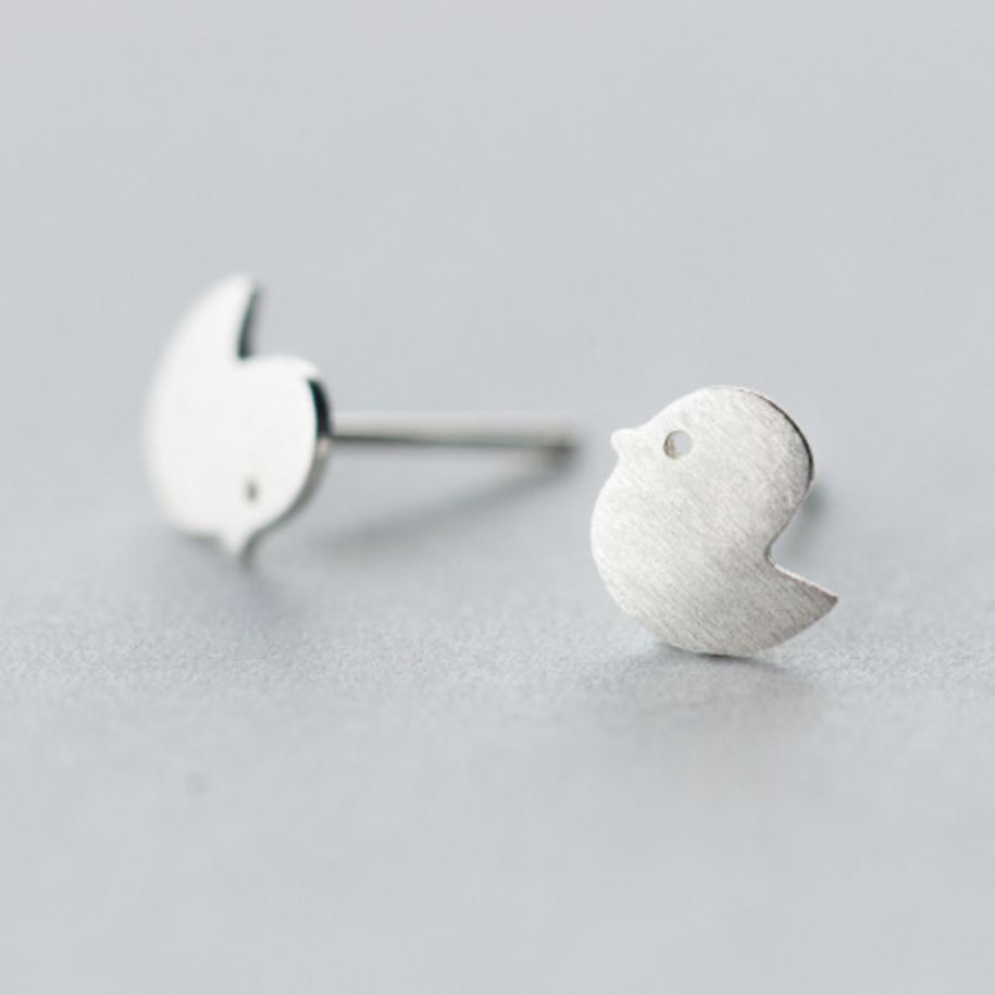 Brushed Silver Chick Stud Earrings