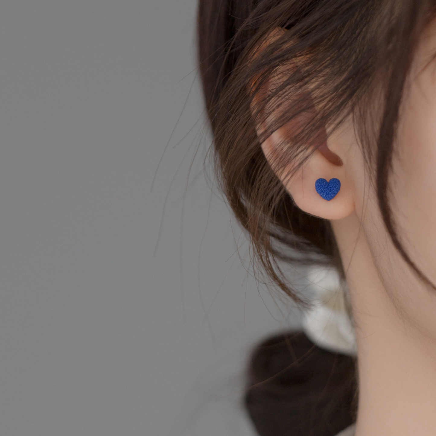 Blue Textured Heart Studs