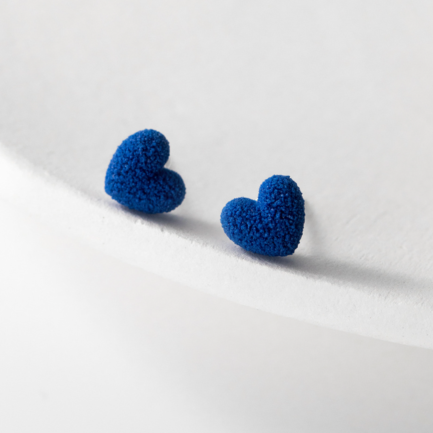 Blue Textured Heart Studs