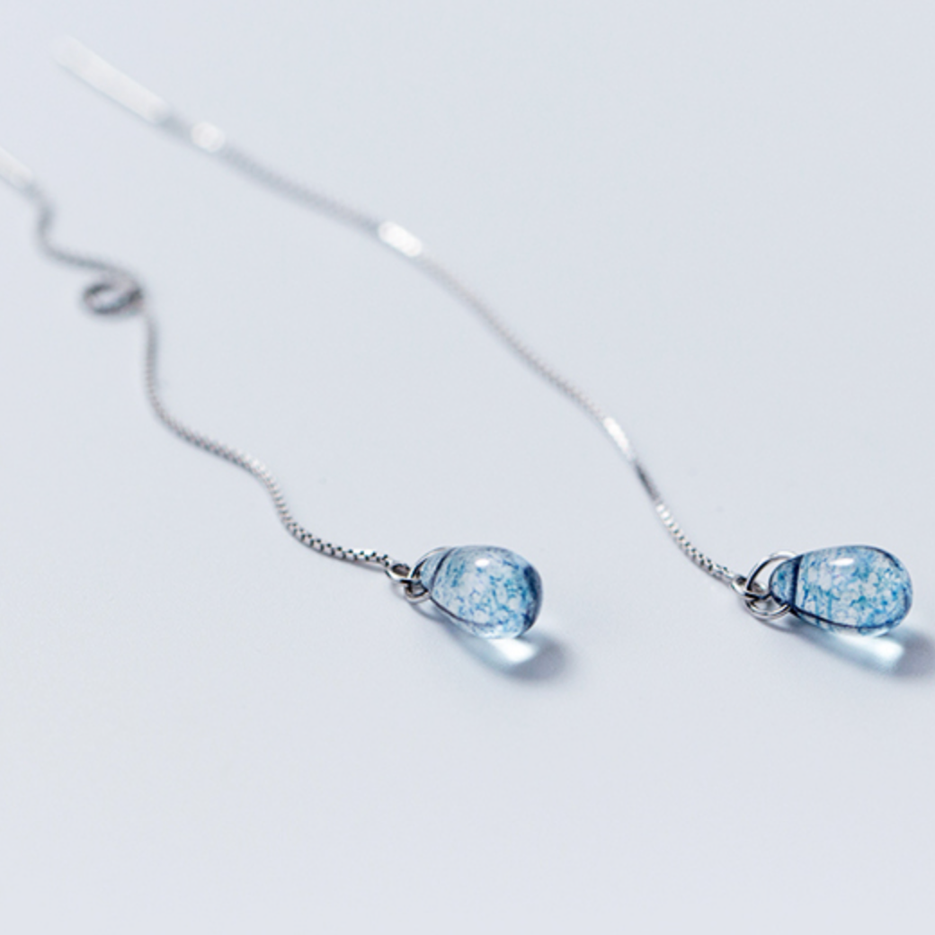 Blue Flecked Crystal Threader Earrings