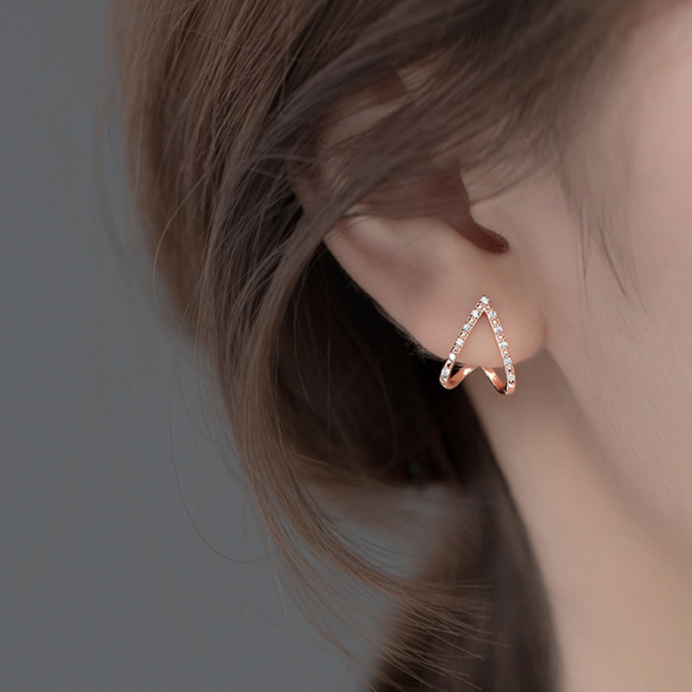 Crystal Triangle Cuff Stud Earrings