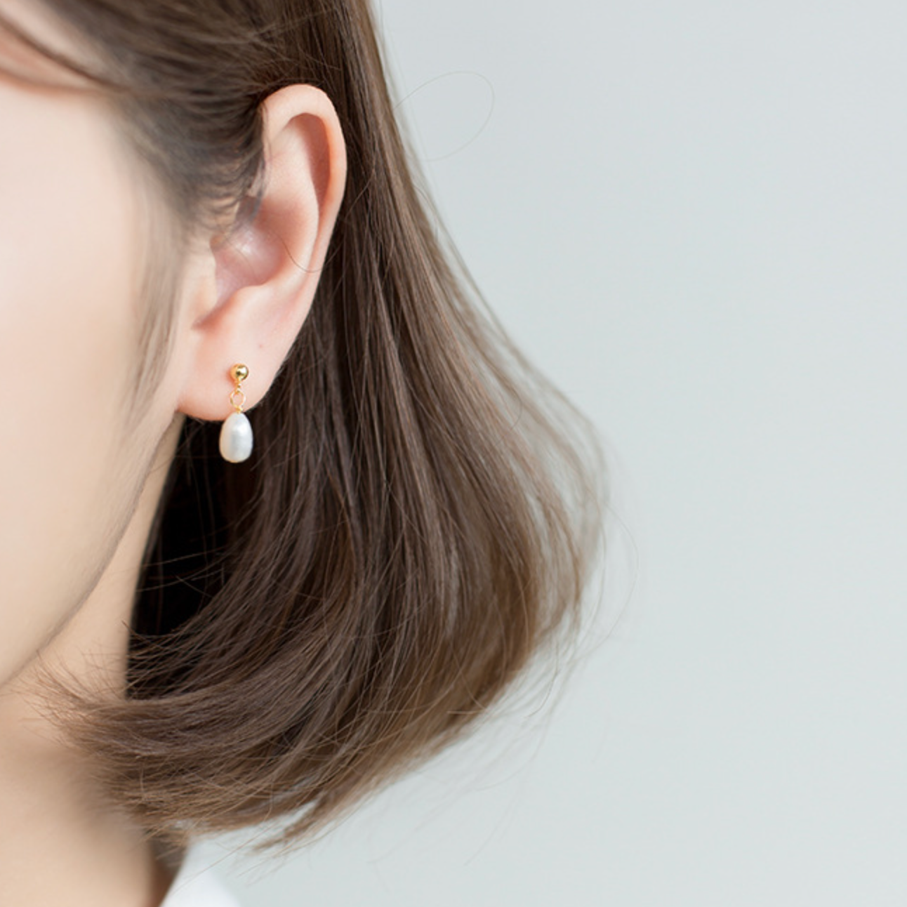 Gold Pearl Drop Stud Earrings