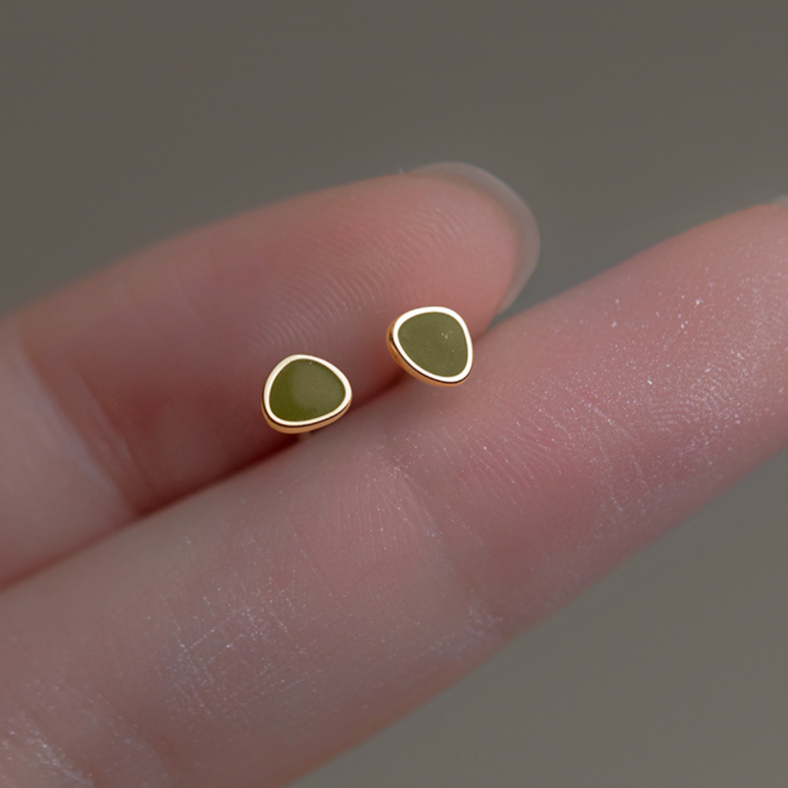 Organic Shaped Green Stud Earrings