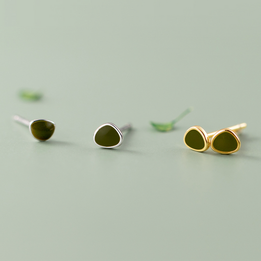 Organic Shaped Green Stud Earrings