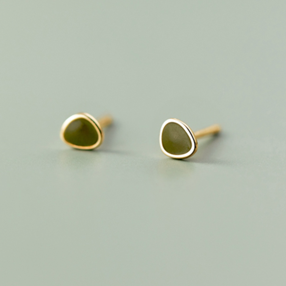 Organic Shaped Green Stud Earrings