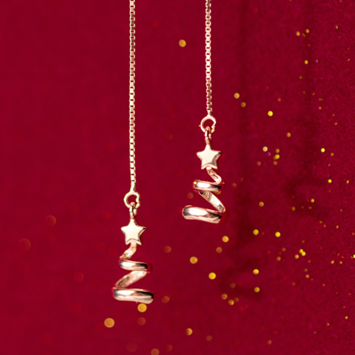 Spiral Christmas Tree Threader Earrings