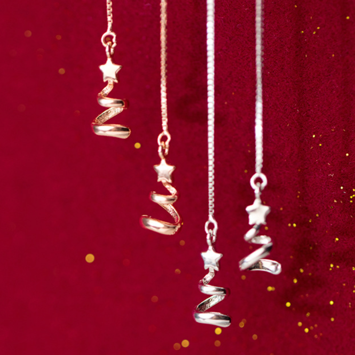 Spiral Christmas Tree Threader Earrings
