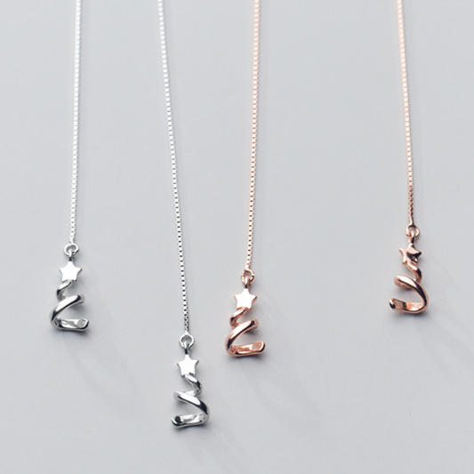 Minimalist Christmas Tree Threader Earrings