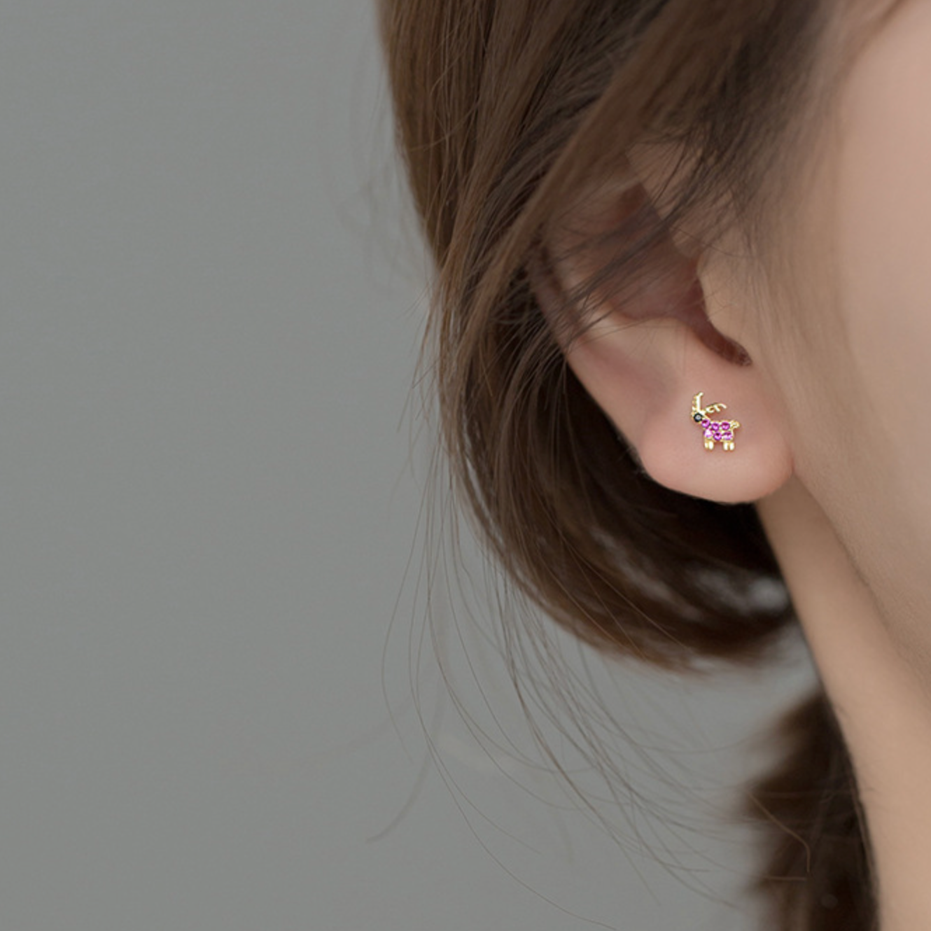 Gold Crystal Reindeer and Santa Hat Earrings