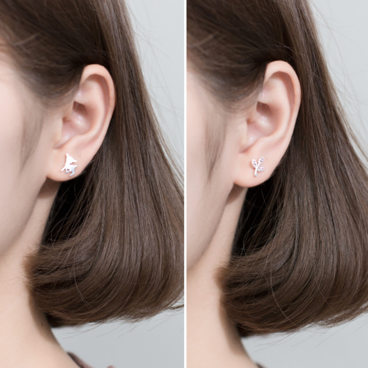 Deer and Leaf Stud Earrings