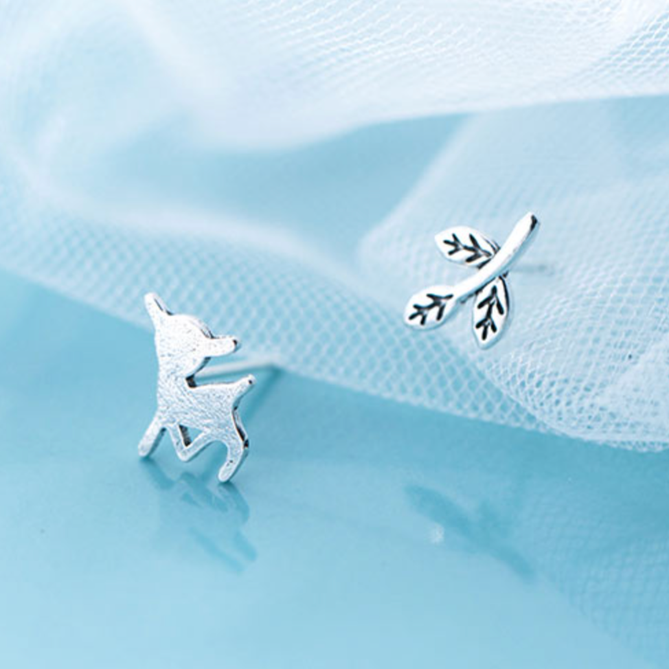Deer and Leaf Stud Earrings