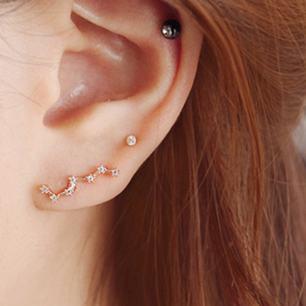 Asymmetrical Star Stud and Ear Climber Earrings