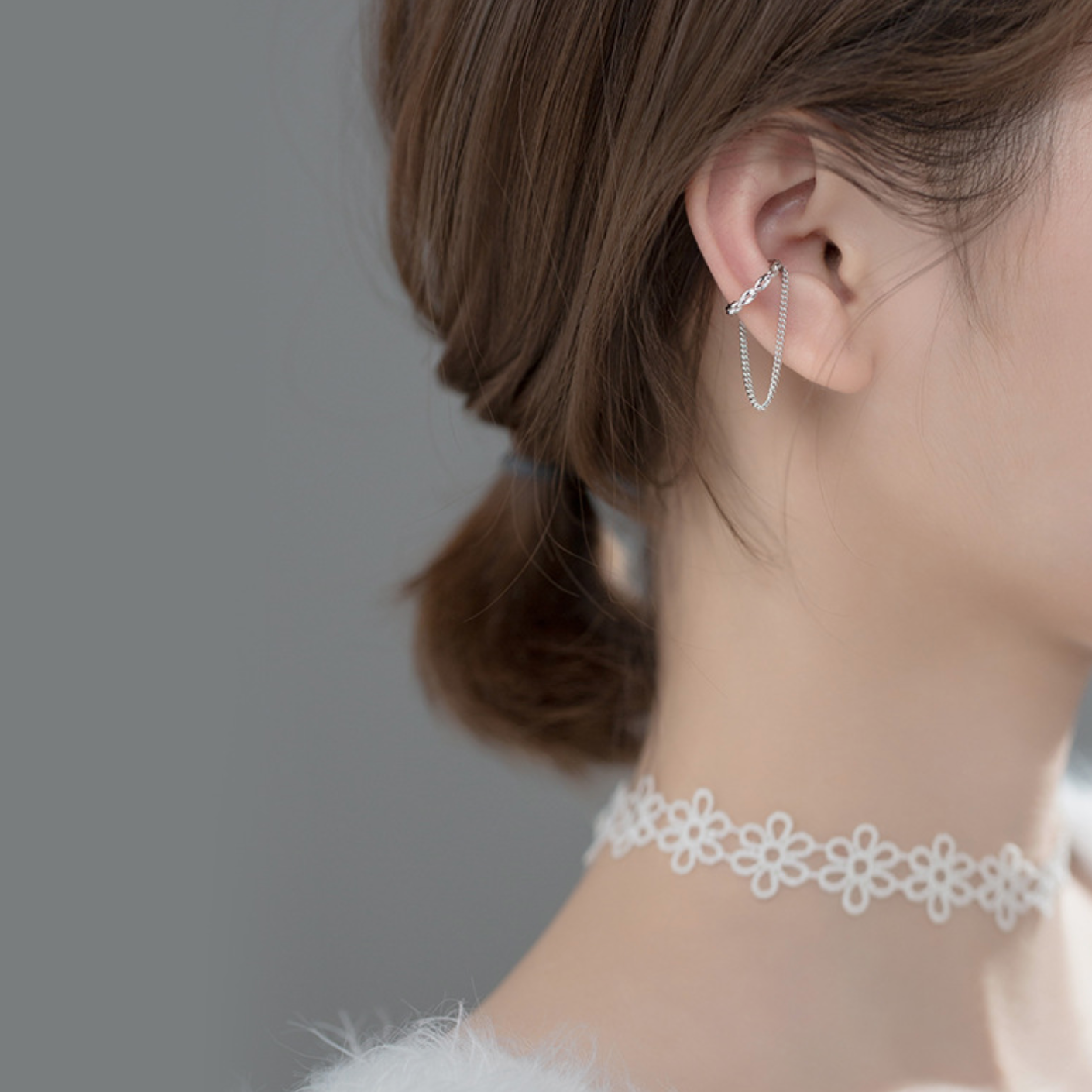Chain Design Ear Cuff with Hanging Chain Loop