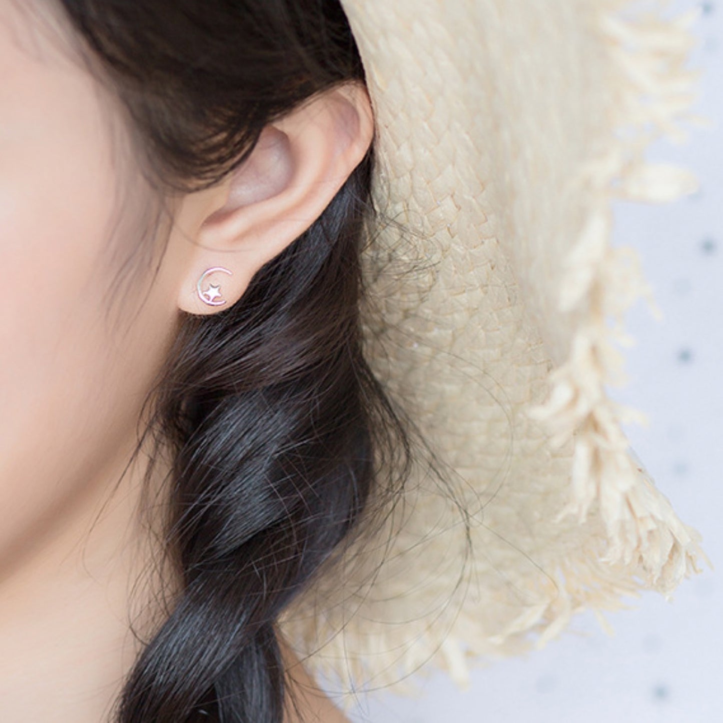 Crescent Moon and Star Stud Earrings