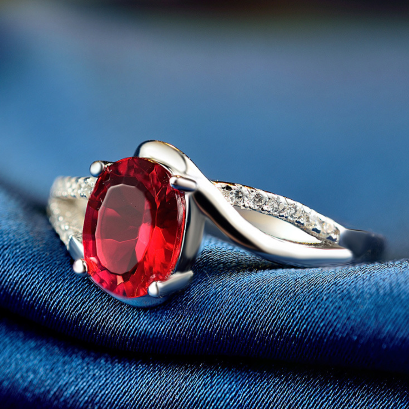Red Moissanite Stone Ring