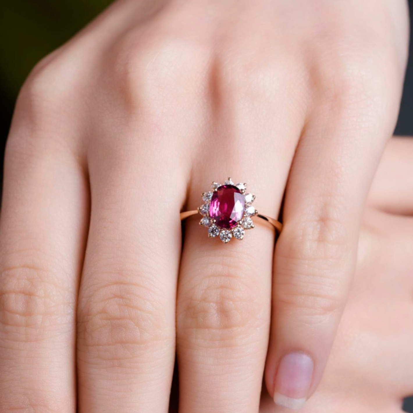 Red Halo Moissanite Ring