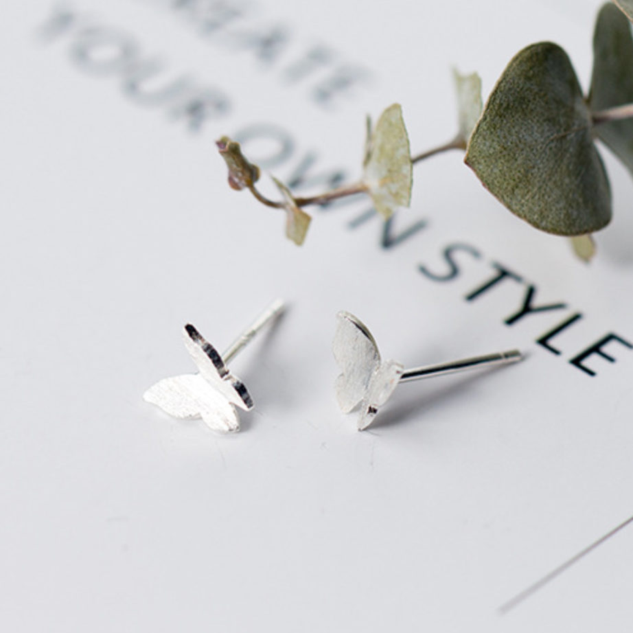Brushed Silver Butterfly Studs