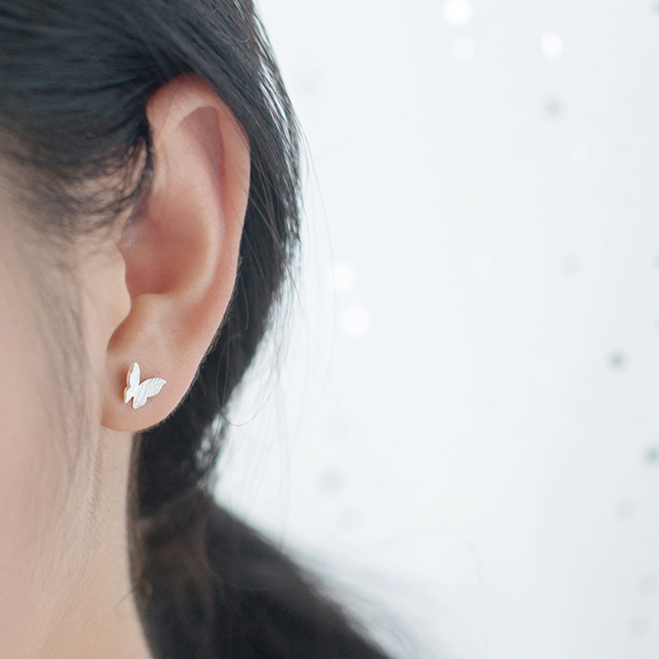 Brushed Silver Butterfly Stud Earrings