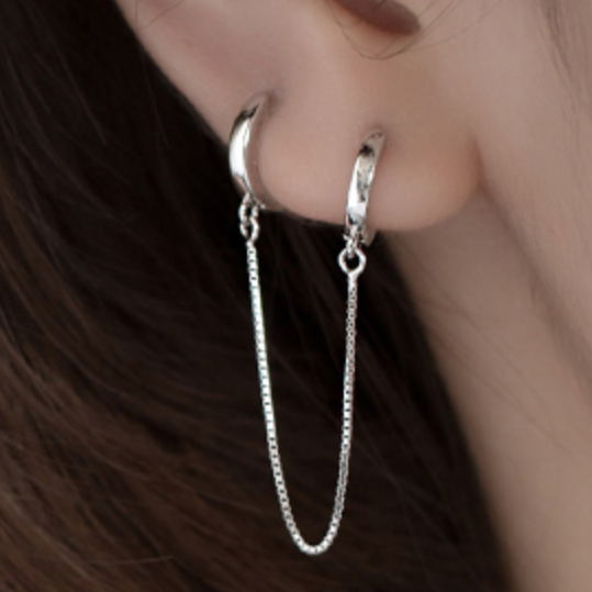 Double Piercing Chain Linked Hoop Earring