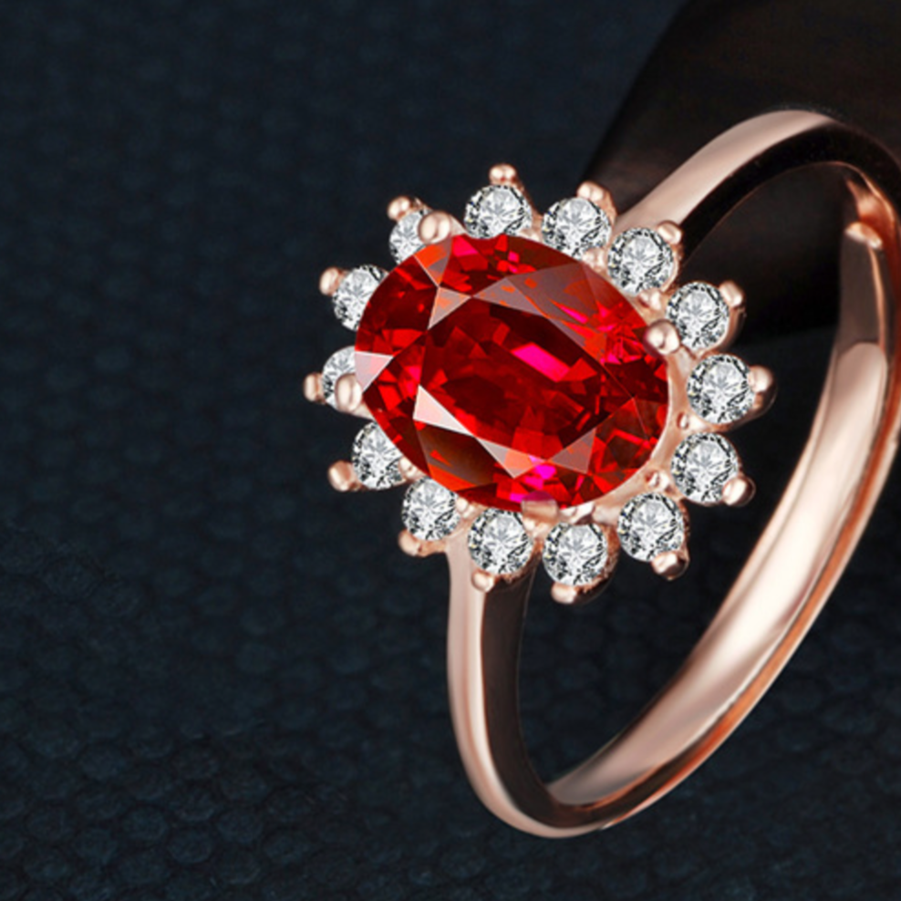 Red Halo Moissanite Ring
