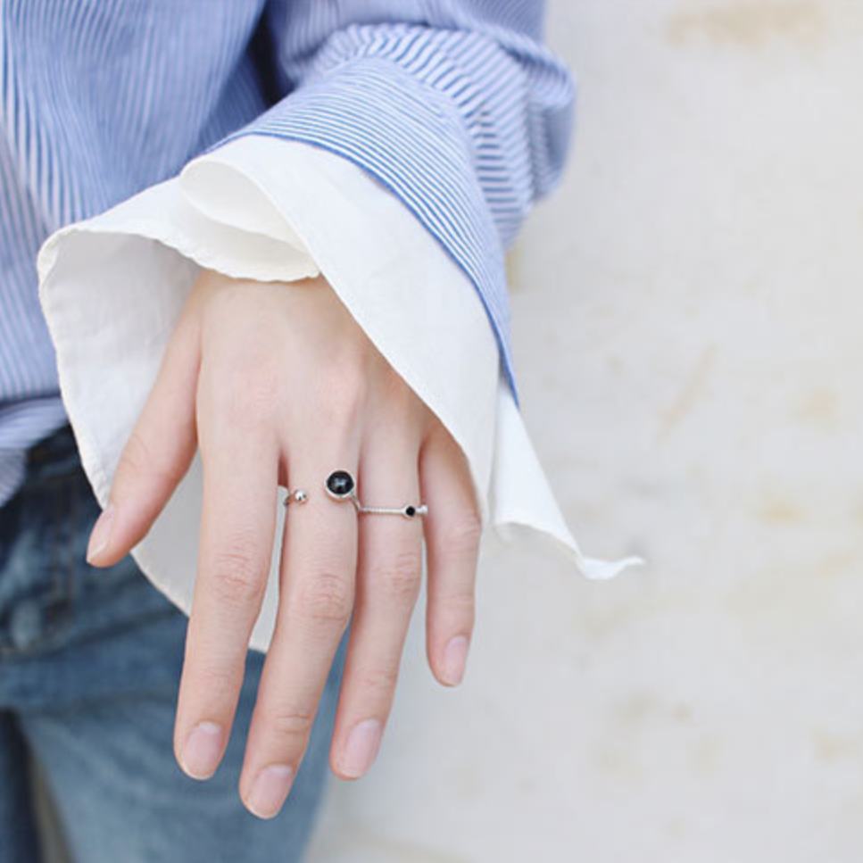 Adjustable Grey and Black Stone Ring