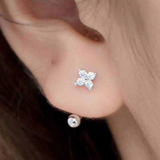 White Crystal Screw Back Ear Jacket Earrings