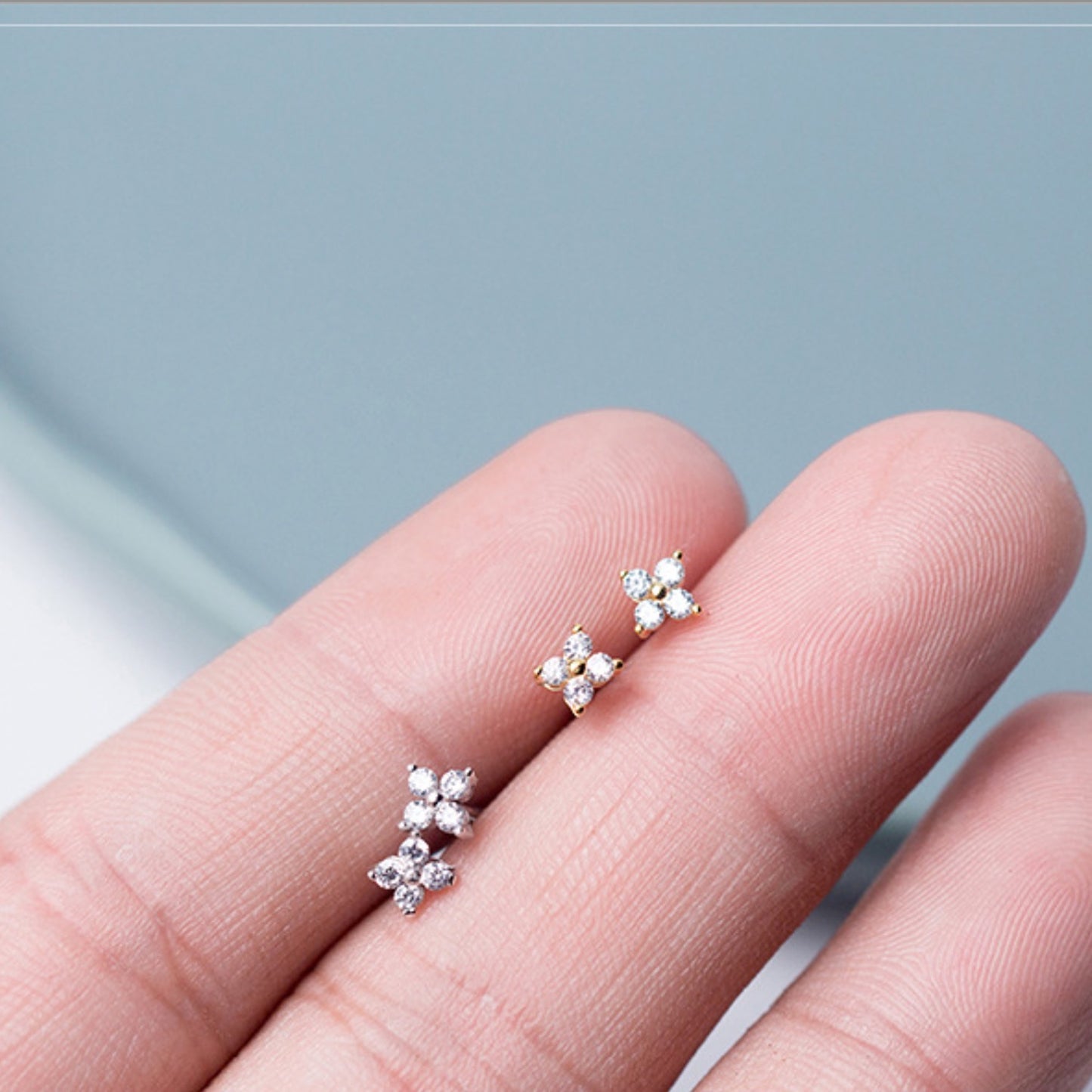 Four Crystal Stud Earrings