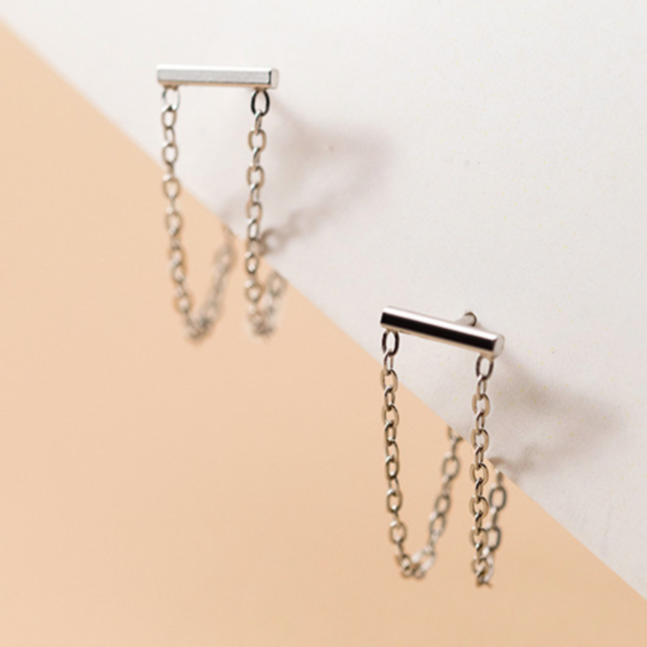 Double Chain Loop Stud Earrings