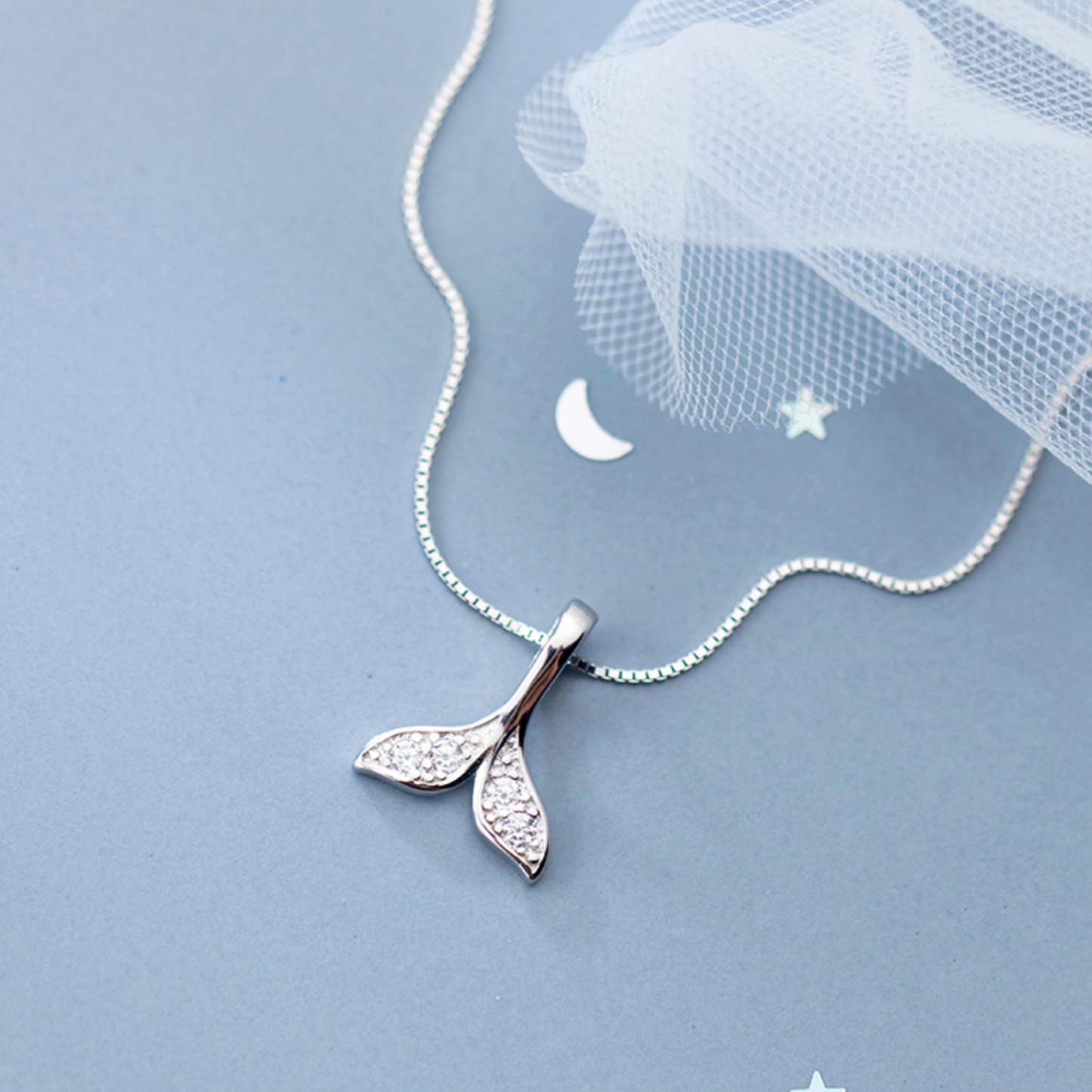 Crystal Whale Fin Pendant
