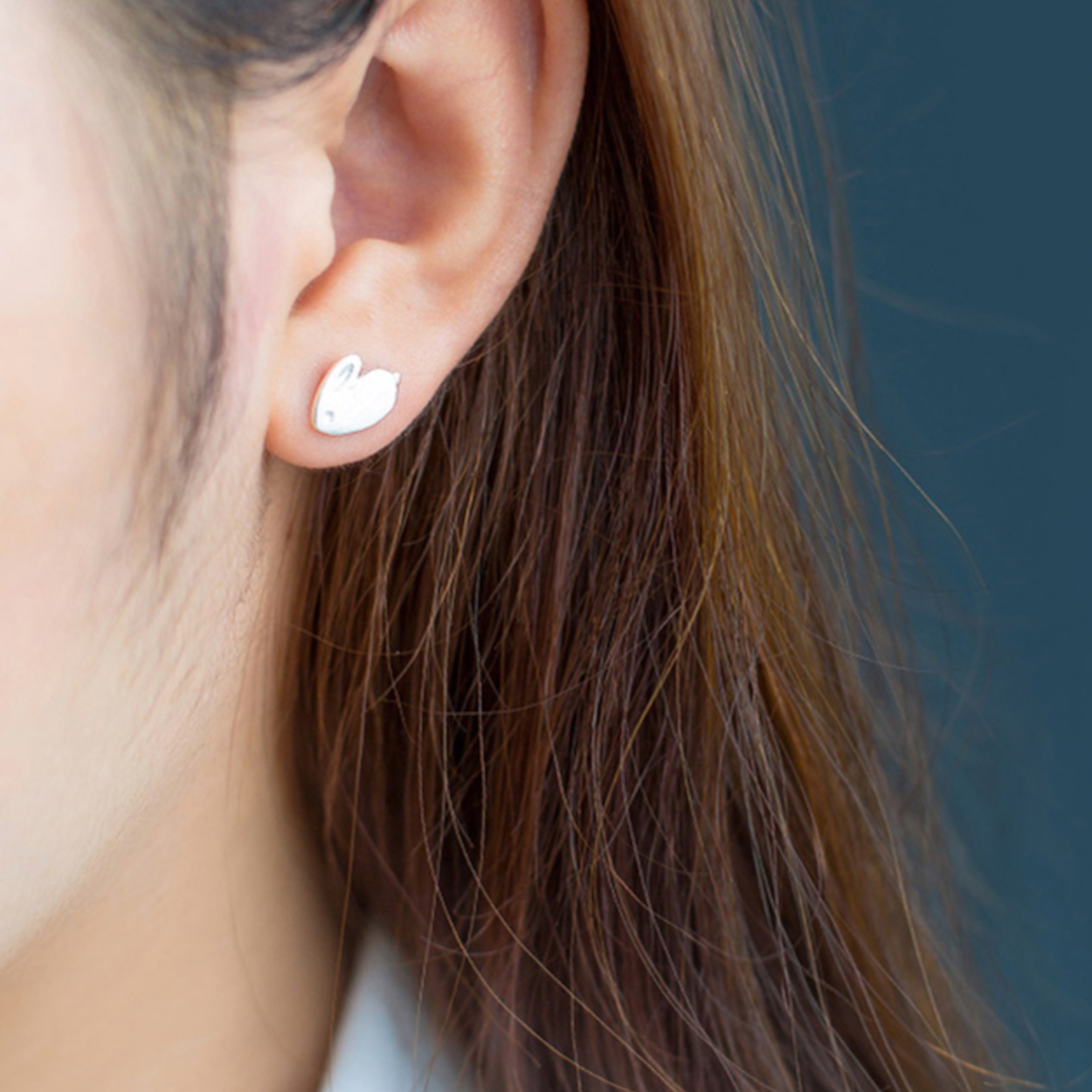 Brushed Silver Bunny Stud Earrings
