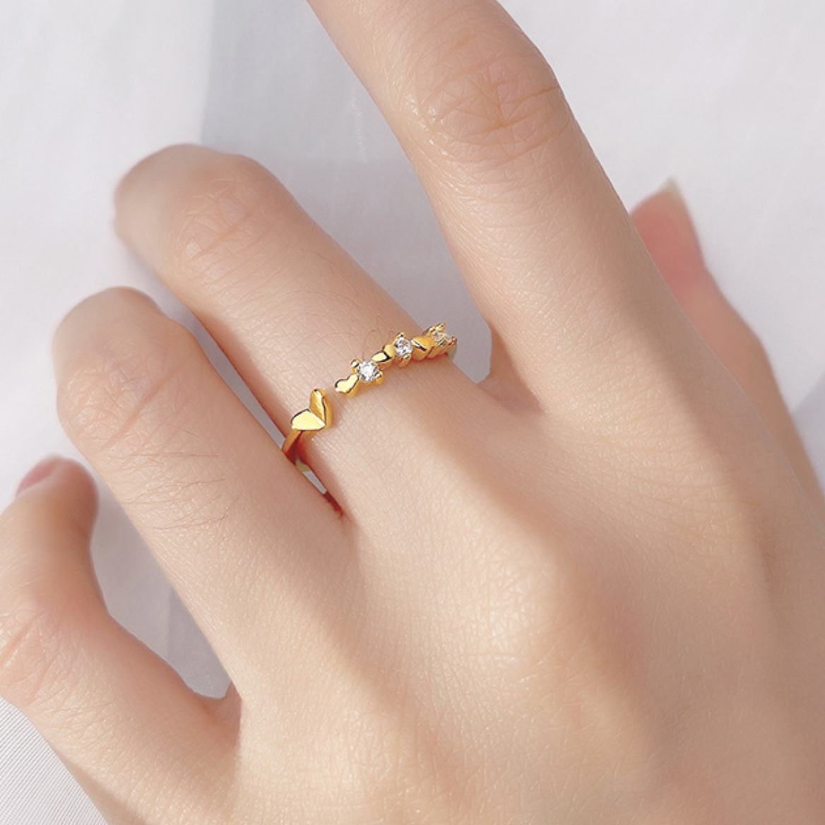 Heart and Crystal Cluster Adjustable Ring