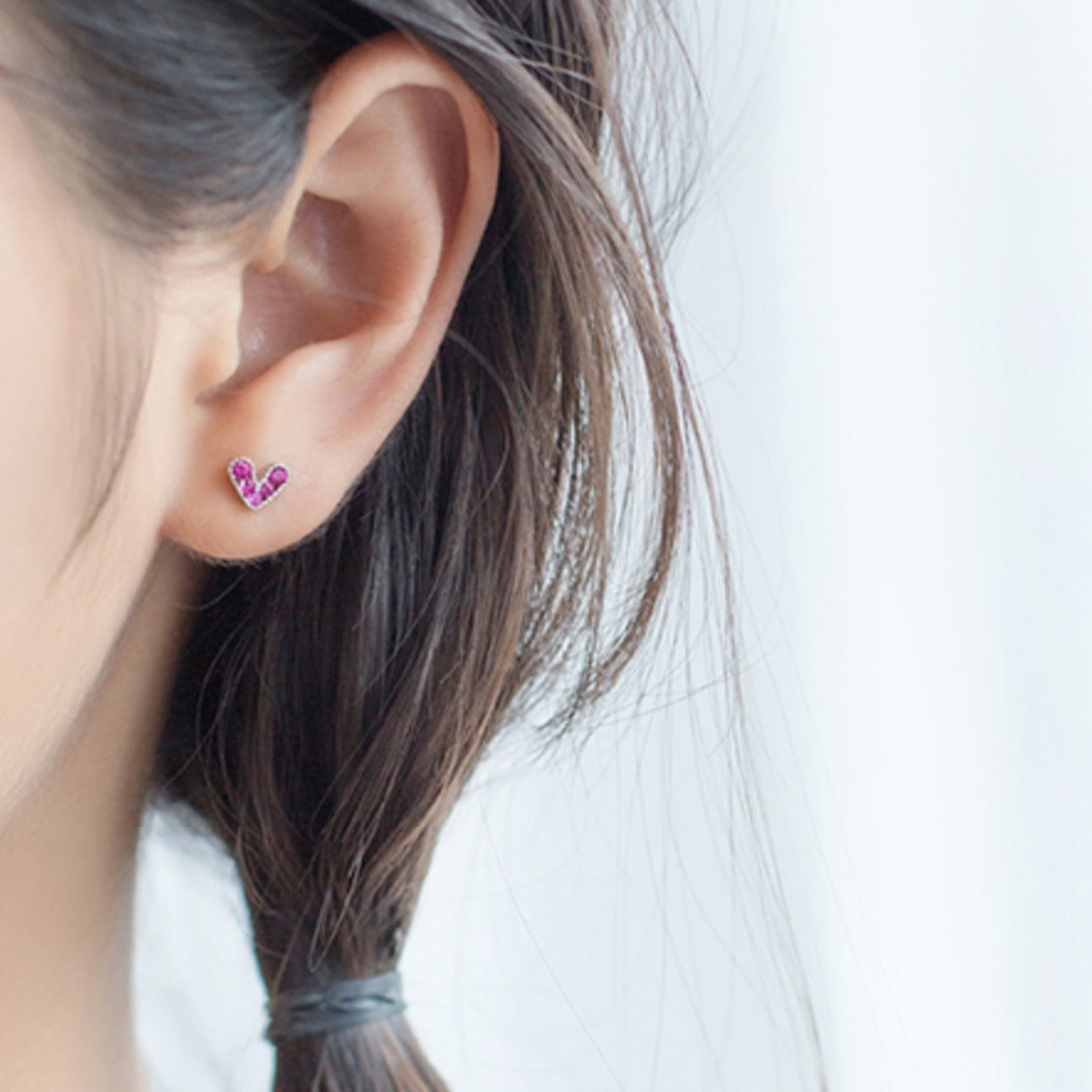 Hot Pink Crystal Heart Stud Earrings