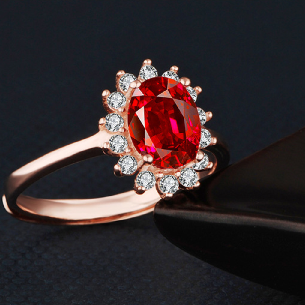 Red Halo Moissanite Ring