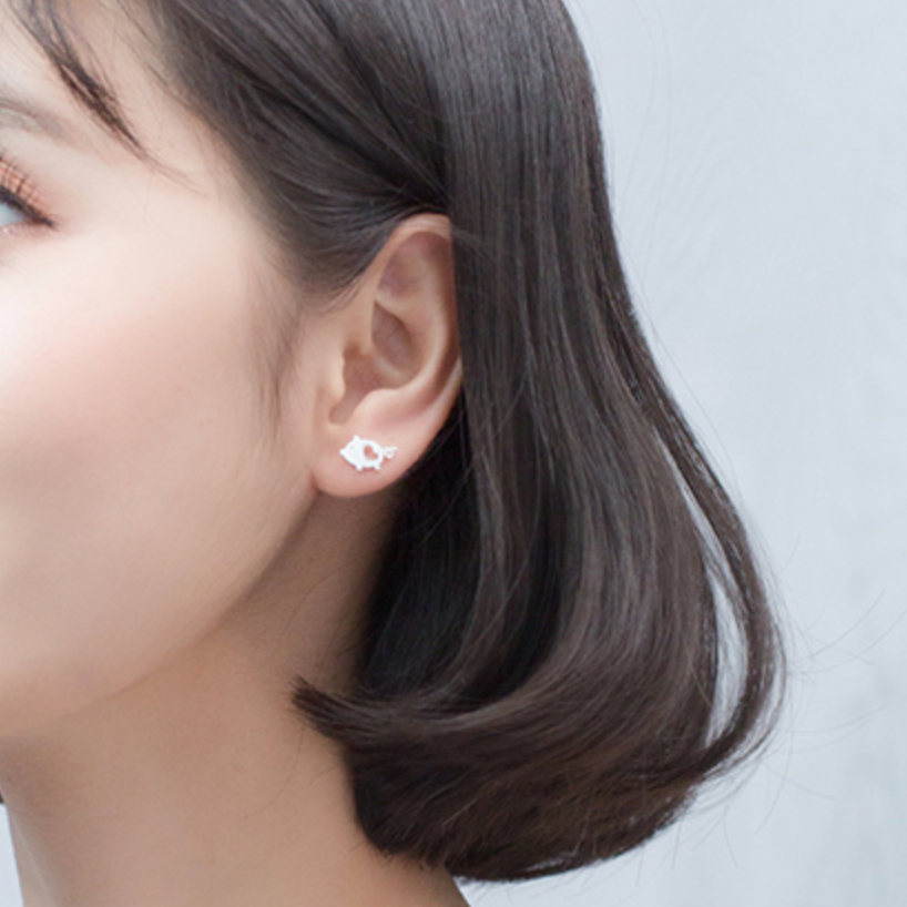 Brushed Silver Pig Stud Earrings
