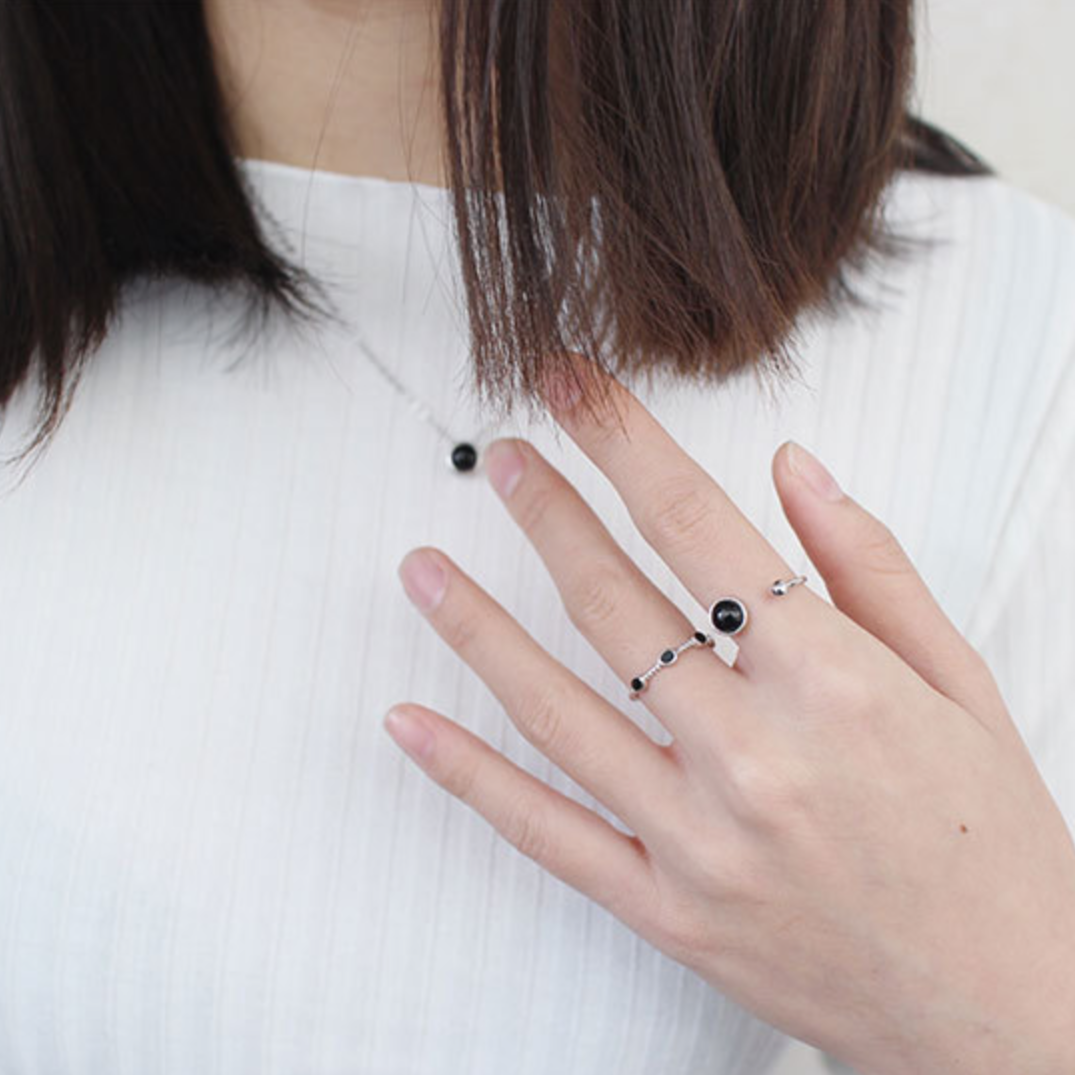 Adjustable Grey and Black Stone Ring