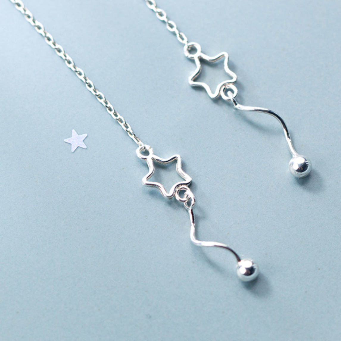 Star Spiral Threader Chain Earrings
