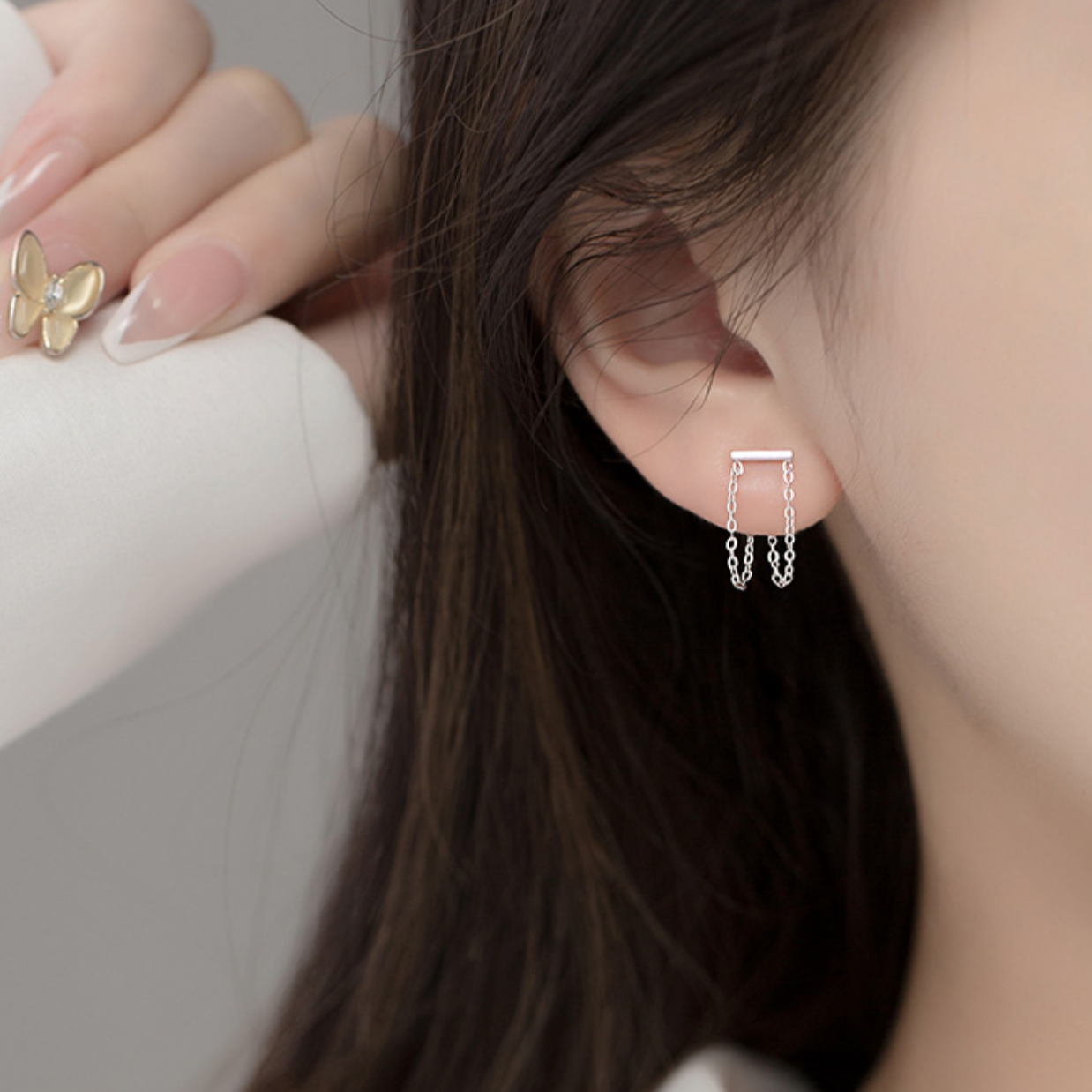 Double Chain Loop Stud Earrings