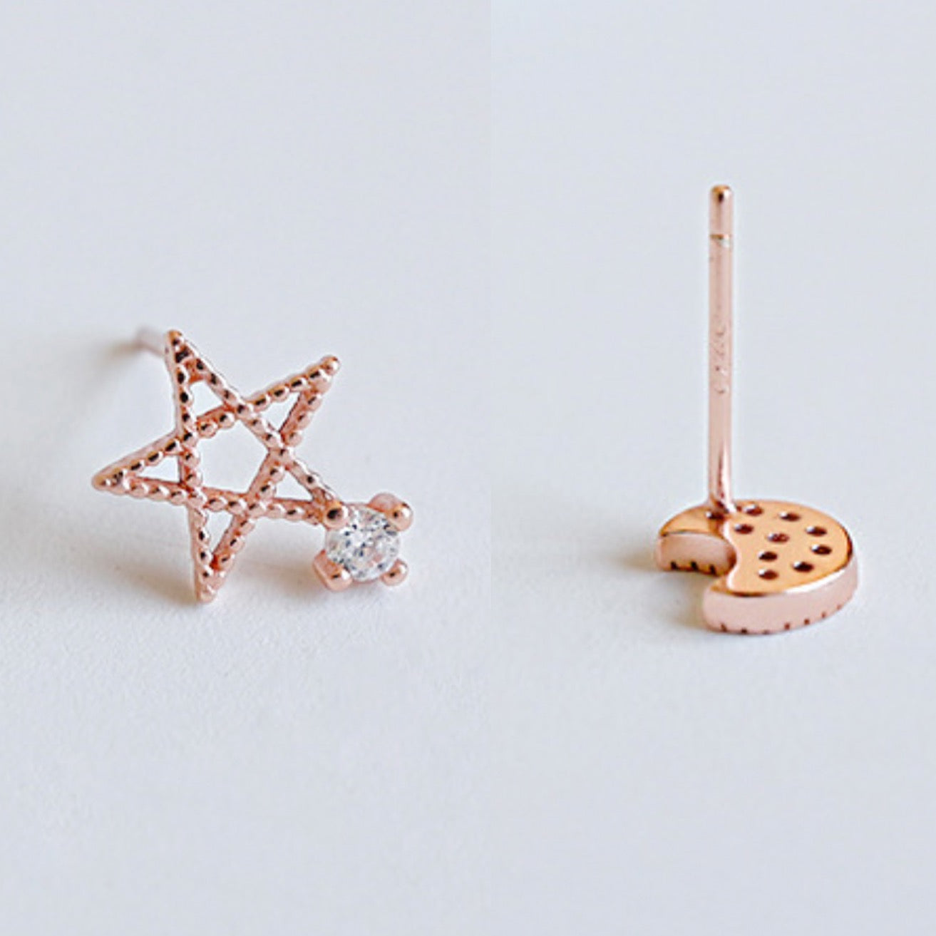 Crystal Star and Moon Asymmetrical Stud Earrings