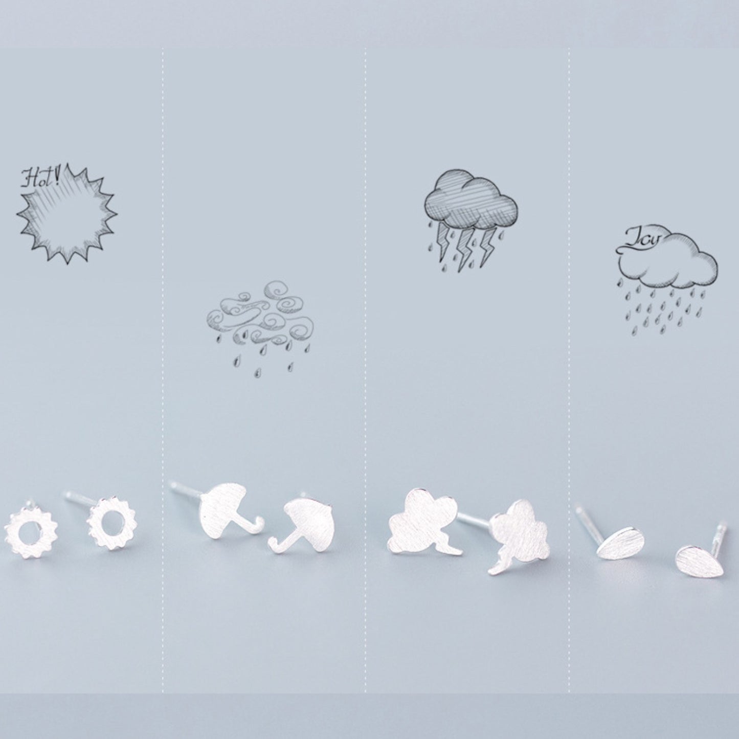 Brushed Silver Weather Stud Earrings