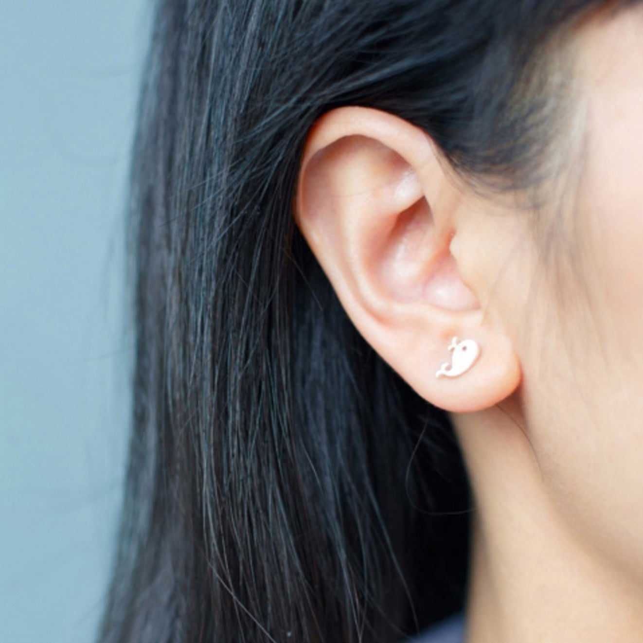 Brushed Silver Whale Stud Earrings