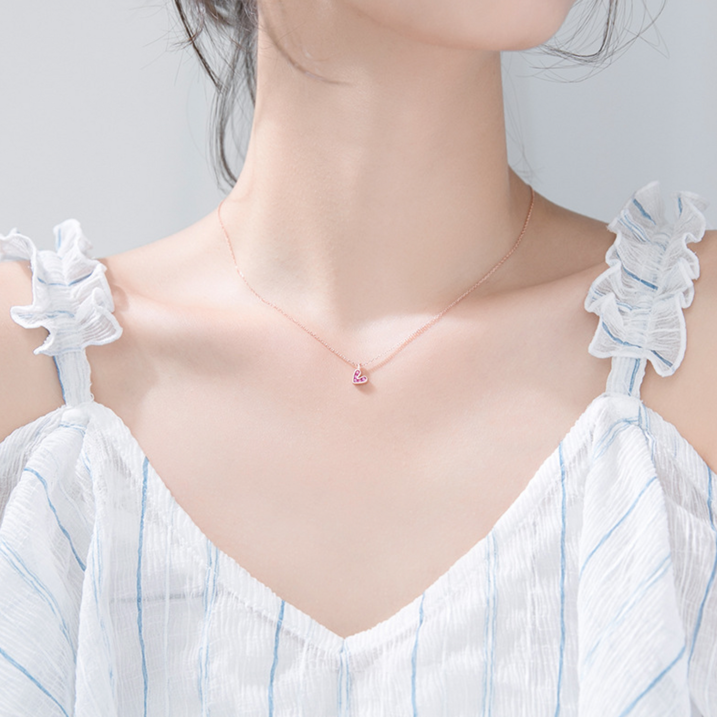Pink Crystal Heart Pendant Necklace
