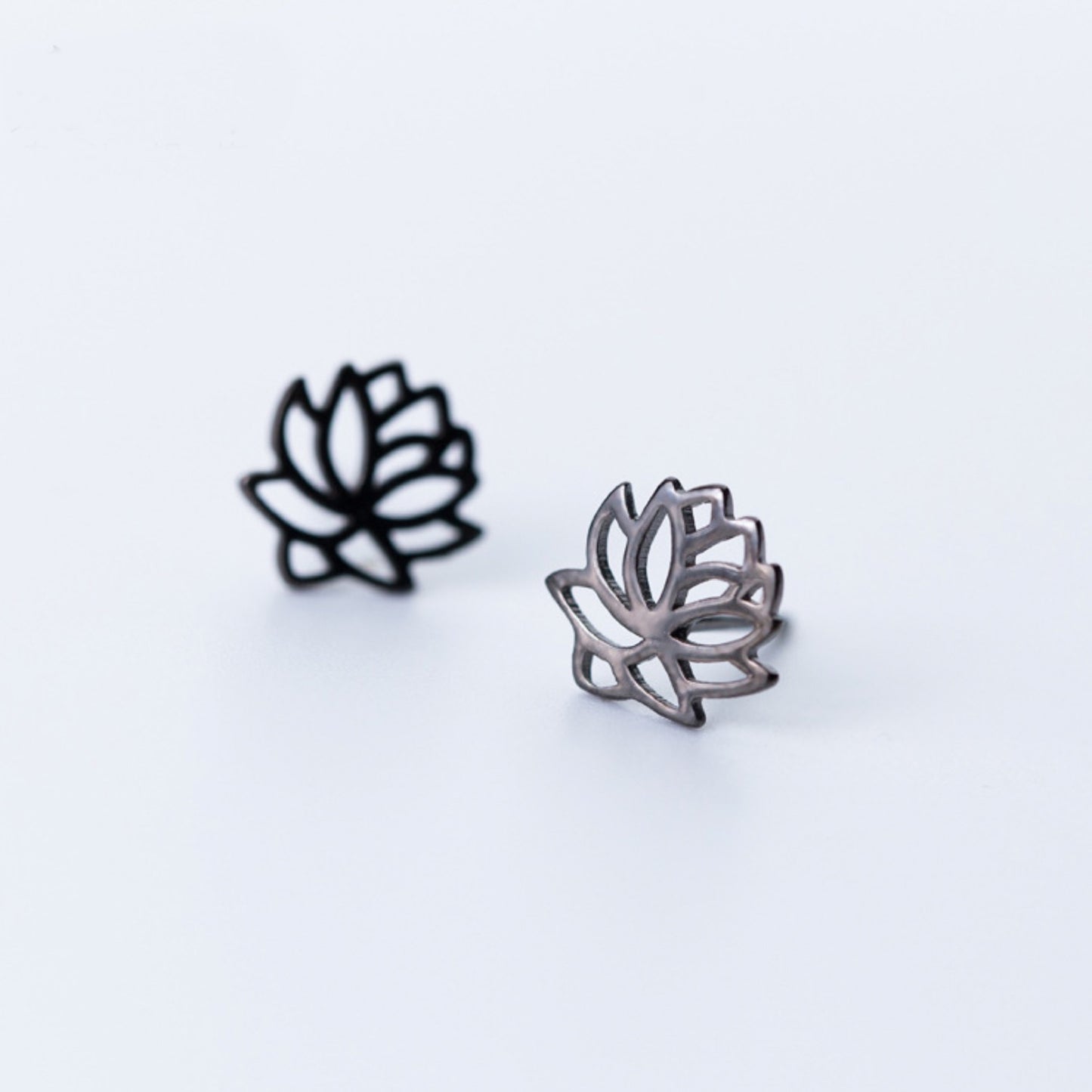 Black Lotus Flower Stud Earrings