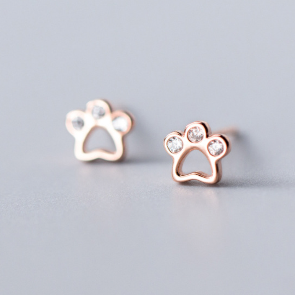 Crystal Dog Paw Print Stud Earrings