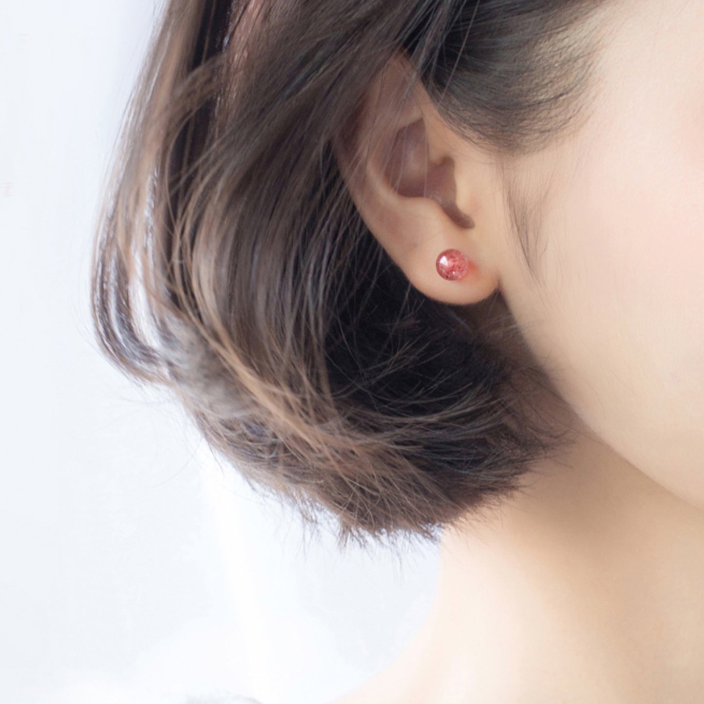 Red Speckled Crystal Ball Stud Earrings